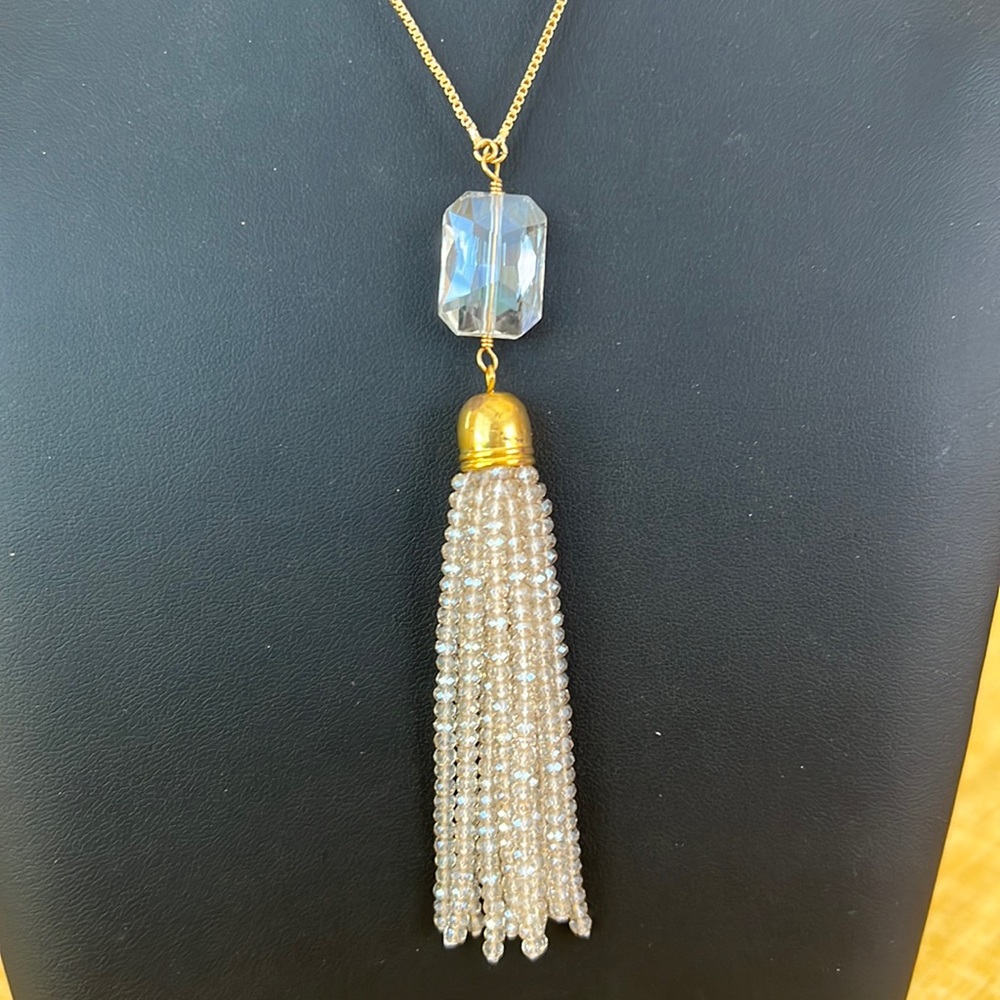 Vibe long gold Crystal tassel necklace